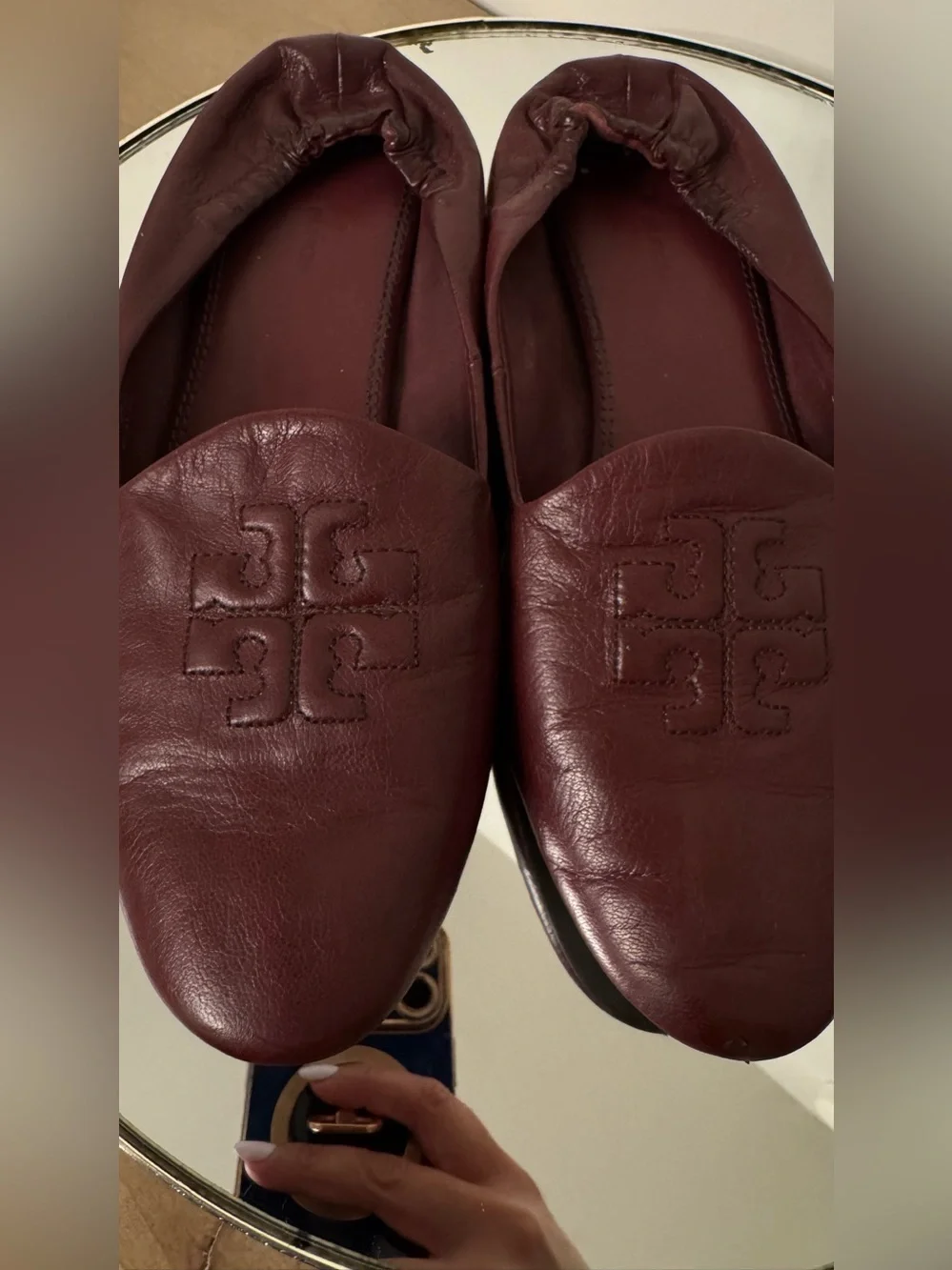 Tory Burch Burgundy Leather Logo Ballet Flats